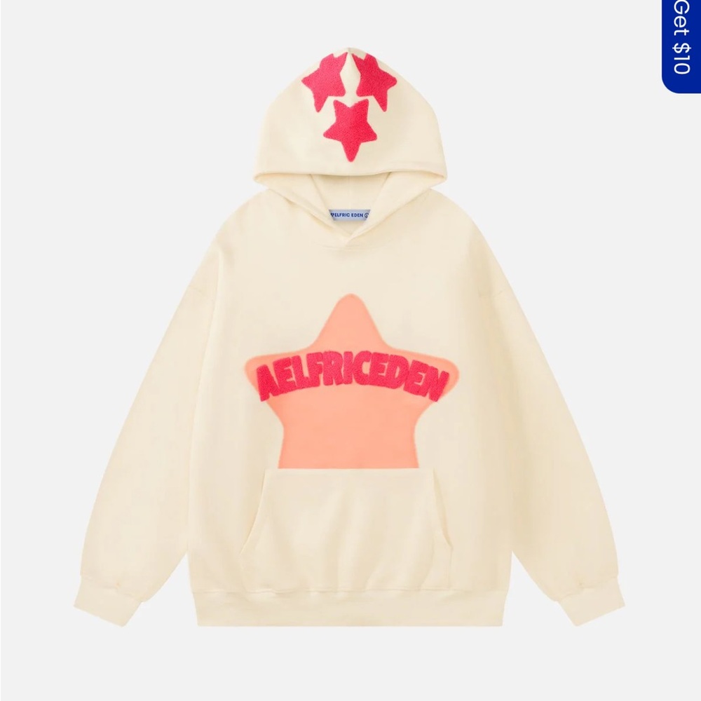 Aelfric Eden Cream Hoodie with Pink Star Motifs